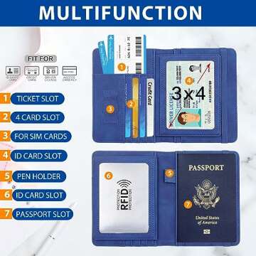 Melsbrinna Rfid Passport Holder for Travel women/Men, Cute Passport Wallet Rfid Blocking Card Slots, Rfid Passport Cover/CaseTravel Wallet, Passport Book Holder (1, Blue5)
