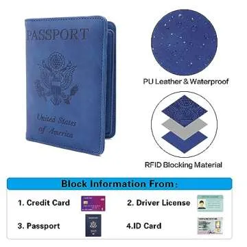 Melsbrinna Rfid Passport Holder for Travel women/Men, Cute Passport Wallet Rfid Blocking Card Slots, Rfid Passport Cover/CaseTravel Wallet, Passport Book Holder (1, Blue5)