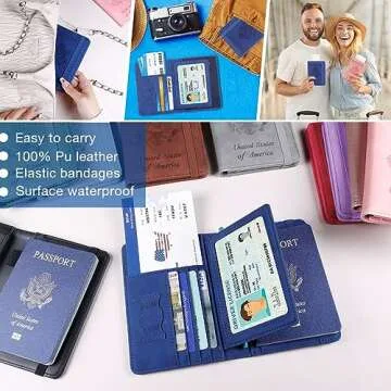Melsbrinna Rfid Passport Holder for Travel women/Men, Cute Passport Wallet Rfid Blocking Card Slots, Rfid Passport Cover/CaseTravel Wallet, Passport Book Holder (1, Blue5)