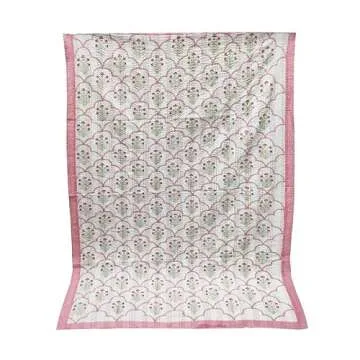 MAVISS HOMES Indian Block Print Quilt Kantha Quilts Queen Size Kantha Throw Quilt Blanket Kantha Bedspreas Pure Cotton Quilt (Twin 90 X 60 Inch, White)