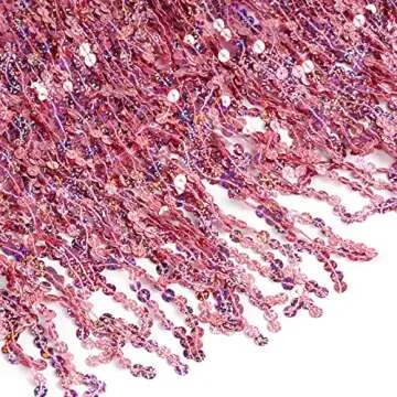 Belly Dance Hip Scarf Sequin Tassel Skirt Performance Outfits Sparkly Fringe Skirt Wrap Halloween Costume Party Rave Festival Skirt for Women and Girls, Pink