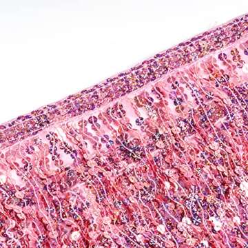 Belly Dance Hip Scarf Sequin Tassel Skirt Performance Outfits Sparkly Fringe Skirt Wrap Halloween Costume Party Rave Festival Skirt for Women and Girls, Pink