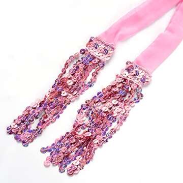 Belly Dance Hip Scarf Sequin Tassel Skirt Performance Outfits Sparkly Fringe Skirt Wrap Halloween Costume Party Rave Festival Skirt for Women and Girls, Pink