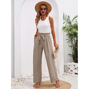 Heymoments Women's Wide Leg Lounge Pants with Pockets Wheat X-Large Lightweight High Waisted Adjustable Tie Knot Loose Comfy Casual Trousers