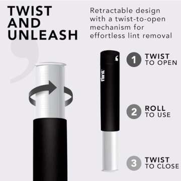 Flint Classic Retractable Lint Roller, Small and Portable Lint Rollers for Removing Dust and Pet Hair from Clothes and Fabrics, 30 Sheets, Black