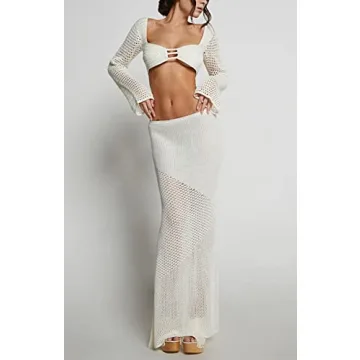 Y2K Halter Backless Crop Top Split Maxi Skirt Set