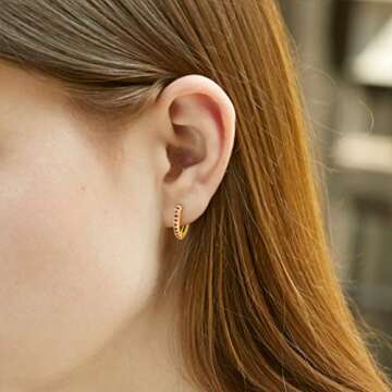KISPER 18K Gold Plated Cubic Zirconia Cuff Earrings Huggie Hoop, Magenta