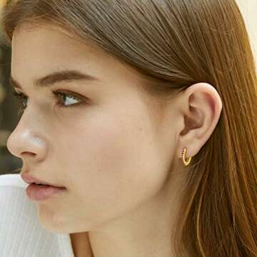 KISPER 18K Gold Plated Cubic Zirconia Cuff Earrings Huggie Hoop, Magenta
