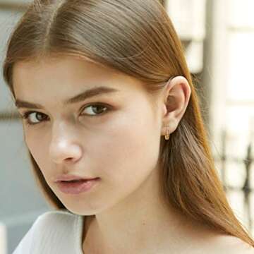 KISPER 18K Gold Plated Cubic Zirconia Cuff Earrings Huggie Hoop, Magenta