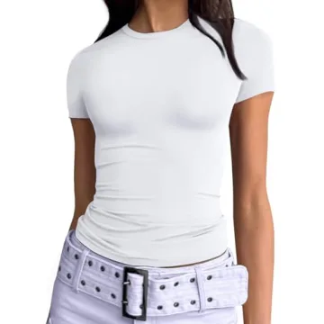 Trendy Queen Womens Basic T-Shirts Scoop Neck Short Sleeve Crop Tops Cute Summer Tops Slim Fit Tees ...