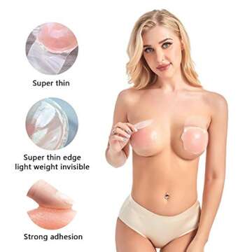 Adhesive Bra, Breast Lift Tape Silicone Breast Pasties Nippleless Covers Flower (Pink)