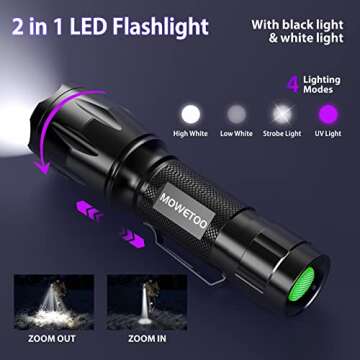 MOWETOO UV Flashlight - Versatile Pet Urine & Stain Detector