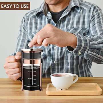 NICPAY French Press Coffee Maker 34oz, 304 Stainless Steel Borosilicate Glass Coffee Press, Copper