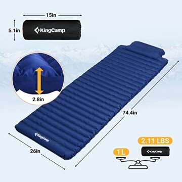 KingCamp Sleeping Pad for Camping with Built-in Pump, Backpacking Inflatable Ultralight Camping Air ...