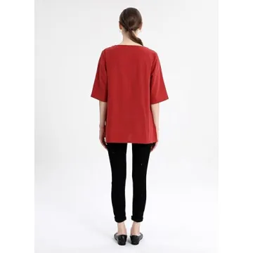 Minibee Red 3/4 Sleeve Cotton Linen Blouse 2XL