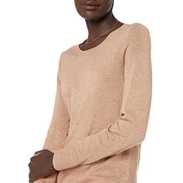 Amazon Essentials Women's Long-Sleeve Lightweight Crewneck Sweater (Available in Plus Size), Camel Heather, Small