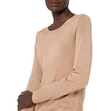 Amazon Essentials Women's Long-Sleeve Lightweight Crewneck Sweater (Available in Plus Size), Camel Heather, Small