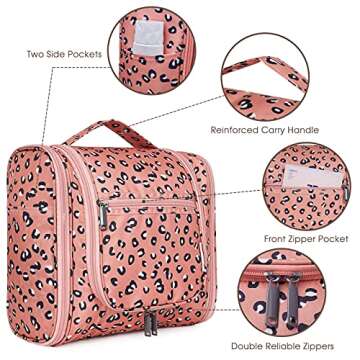 Hanging Toiletry Bag for Women Travel Makeup Bag Organizer Toiletries Bag for Cosmetics Essentials Accessories (Large, Orange Leopard)