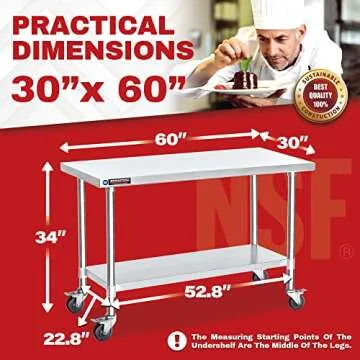 DuraSteel Food Prep Stainless Steel Table with Wheels