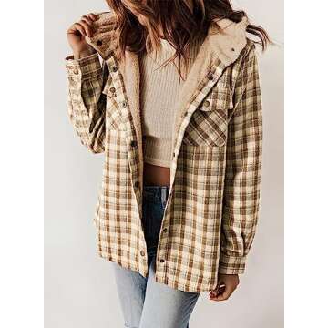 Dokotoo Shacket Jacket Women Fashion Plaid Oversized Hooded Long Sleeve Flannel Shirts Button Down S...