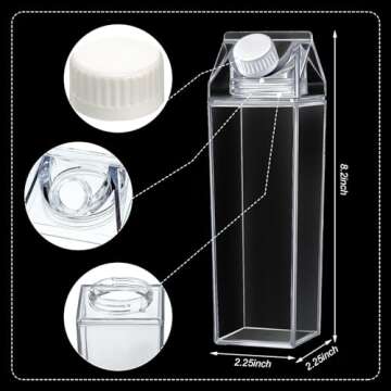 17 oz Milk Carton Water Bottles Clear Plastic Milk Box Portable Reusable Square Juice Bottles for Ou...