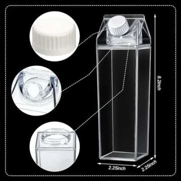 17 oz Milk Carton Water Bottles Clear Plastic Milk Box Portable Reusable Square Juice Bottles for Ou...