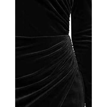Women's Black Velvet Formal Dresses Elegant One Shoulder Ruched Evening Gowns Sexy Long Sleeve High Split Party Dress
