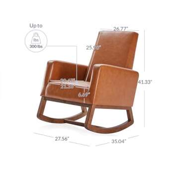 BELLEZE Modern Rocking Chair, Faux Leather Nursery Glider Rocker with Comfortable Padded Seat Solid Wood Base, Upholstery Arm Chair for Living Room Bedroom Baby Room - Felix (Caramel)