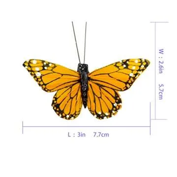 Berfutall- Monarch Butterfly Decor, Feather Butterfly Decorations Set of 12 with Wire, 3", Orange