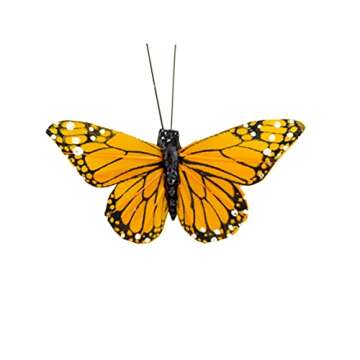 Berfutall- Monarch Butterfly Decor, Feather Butterfly Decorations Set of 12 with Wire, 3", Orange