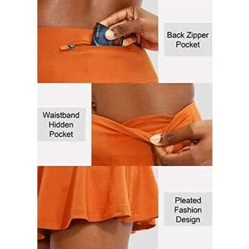 SANTINY Pleated Tennis Skirt for Women with 4 Pockets Women's High Waisted Athletic Golf Skorts Skirts for Running Casual (Orange_S)