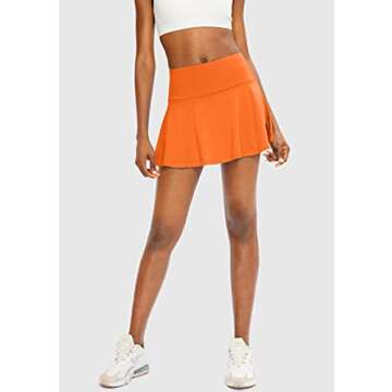 SANTINY Pleated Tennis Skirt for Women with 4 Pockets Women's High Waisted Athletic Golf Skorts Skirts for Running Casual (Orange_S)