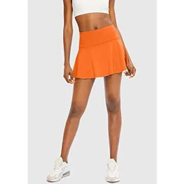 SANTINY Pleated Tennis Skirt for Women with 4 Pockets Women's High Waisted Athletic Golf Skorts Skirts for Running Casual (Orange_S)