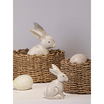 Wooden Bunny Figurines for Easter Decor Gift Set of 2