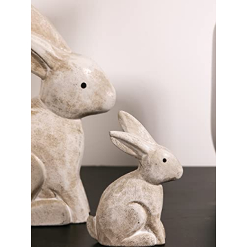 Wooden Bunny Figurines for Easter Decor Gift Set of 2
