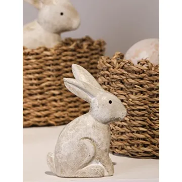 Wooden Bunny Figurines for Easter Decor Gift Set of 2