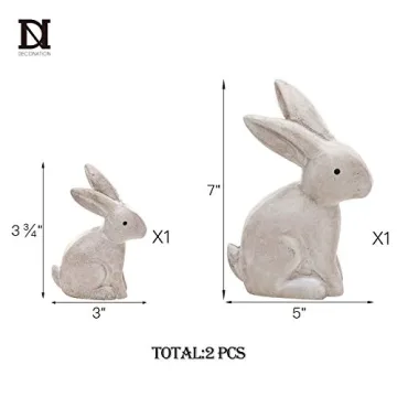 Wooden Bunny Figurines for Easter Decor Gift Set of 2