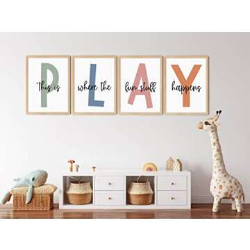 Baccone Kids Playroom Wall Art Playroom Wall Decor Childrens Playroom Canvas Prints Boy Kids Room Wall Art Decor Toddler Nursery Wall Art Playroom Artwork Let'S Play Sign 12x16 Inch Set of 4 UNFRAMED