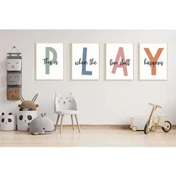 Baccone Kids Playroom Wall Art Playroom Wall Decor Childrens Playroom Canvas Prints Boy Kids Room Wall Art Decor Toddler Nursery Wall Art Playroom Artwork Let'S Play Sign 12x16 Inch Set of 4 UNFRAMED