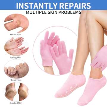 ZFYOUNG Moisturizing Socks & Gloves Set,Silicone Socks Gel Gloves for Women,Aloe Gel Socks,spa Socks,Soften Repairing Dry Cracked Hands and Feet Skin SPA Care (Glove+Socks, Pink)