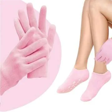 ZFYOUNG Moisturizing Socks & Gloves Set,Silicone Socks Gel Gloves for Women,Aloe Gel Socks,spa Socks,Soften Repairing Dry Cracked Hands and Feet Skin SPA Care (Glove+Socks, Pink)