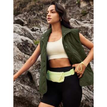 SENSERISE Womens Puffer Vest Quilted Vests Oversized Lightweight Outerwear Padded Jacket Winter Fall Outfits(Army Green,L)