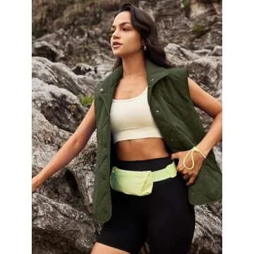 SENSERISE Womens Puffer Vest Quilted Vests Oversized Lightweight Outerwear Padded Jacket Winter Fall Outfits(Army Green,L)