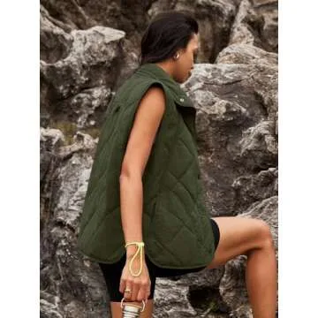 SENSERISE Womens Puffer Vest Quilted Vests Oversized Lightweight Outerwear Padded Jacket Winter Fall Outfits(Army Green,L)