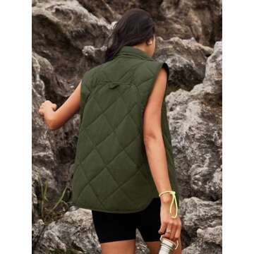 SENSERISE Womens Puffer Vest Quilted Vests Oversized Lightweight Outerwear Padded Jacket Winter Fall Outfits(Army Green,L)