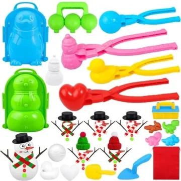 Japior 60pcs Snow Toys for Kids with Snowman Soccer Heart Duck Snowball Maker Tool Penguin and Dinos...