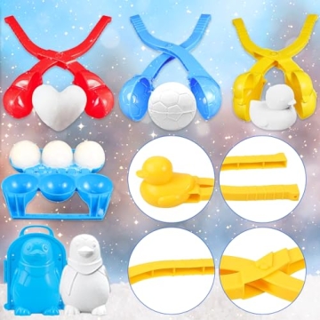 Japior 60pcs Snow Toys for Kids with Snowman Soccer Heart Duck Snowball Maker Tool Penguin and Dinosaur Snow Molds Toys Mini Snowman Decorating Accessories, and Other Winter Outdoor Game Essentials