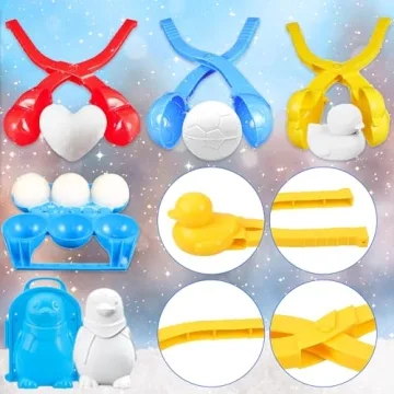 Japior 60pcs Snow Toys for Kids with Snowman Soccer Heart Duck Snowball Maker Tool Penguin and Dinosaur Snow Molds Toys Mini Snowman Decorating Accessories, and Other Winter Outdoor Game Essentials