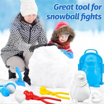 Japior 60pcs Snow Toys for Kids with Snowman Soccer Heart Duck Snowball Maker Tool Penguin and Dinosaur Snow Molds Toys Mini Snowman Decorating Accessories, and Other Winter Outdoor Game Essentials
