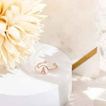 PAVOI Adjustable Rose Gold Initial Rings for Women